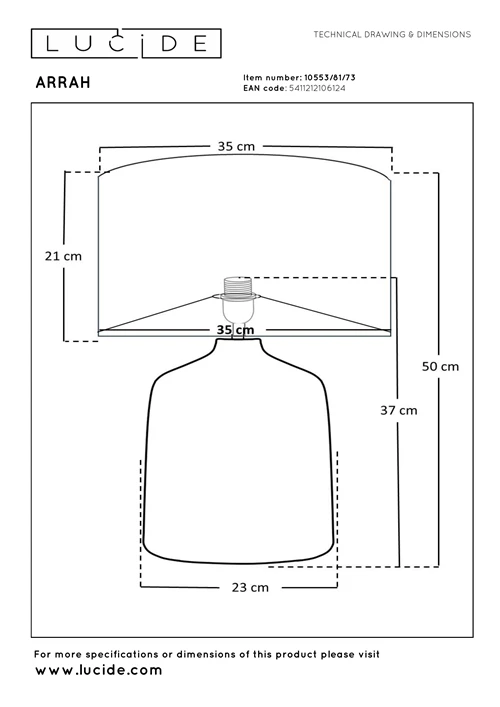 Lucide ARRAH - Tafellamp - Ø 35 cm - 1xE27 - Naturel | Premium - technisch